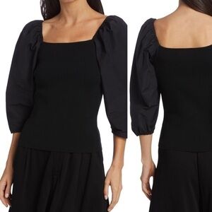 Tanya Taylor Leila Puff Sleeve Top, Black, size S NWT